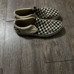 Vans Men's Black and White Checkered Slip-On Sneakers
